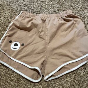 Brown Women's Shorts with Bear Design